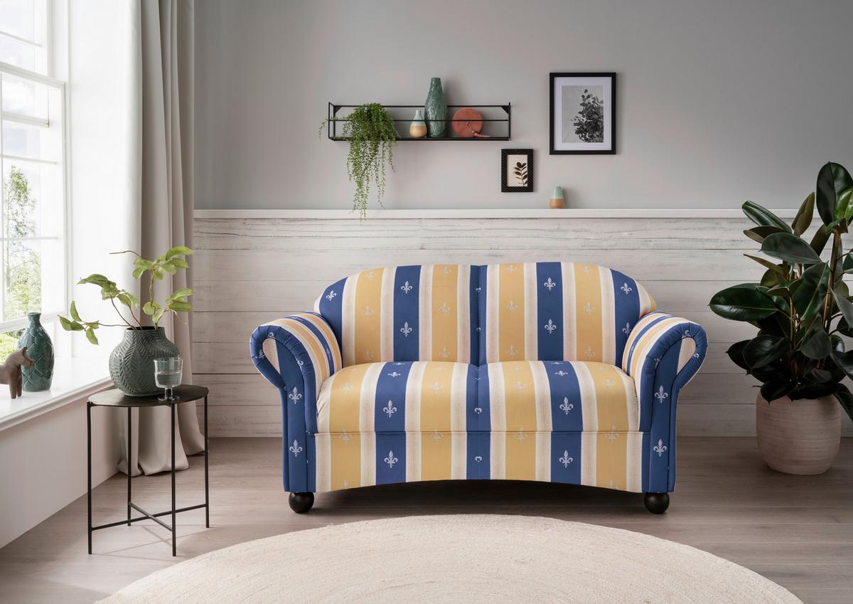 Sitzgarnitur Torello Blau Mikrofaser - Blau/Wengefarben, KONVENTIONELL, Holz/Textil (439/84/80cm) - Livetastic