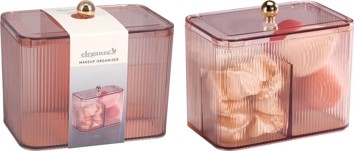 Organizator pentru cosmetice Pink Stripe - roz deschis, Modern, plastic (13,4/8,7/11,4cm)