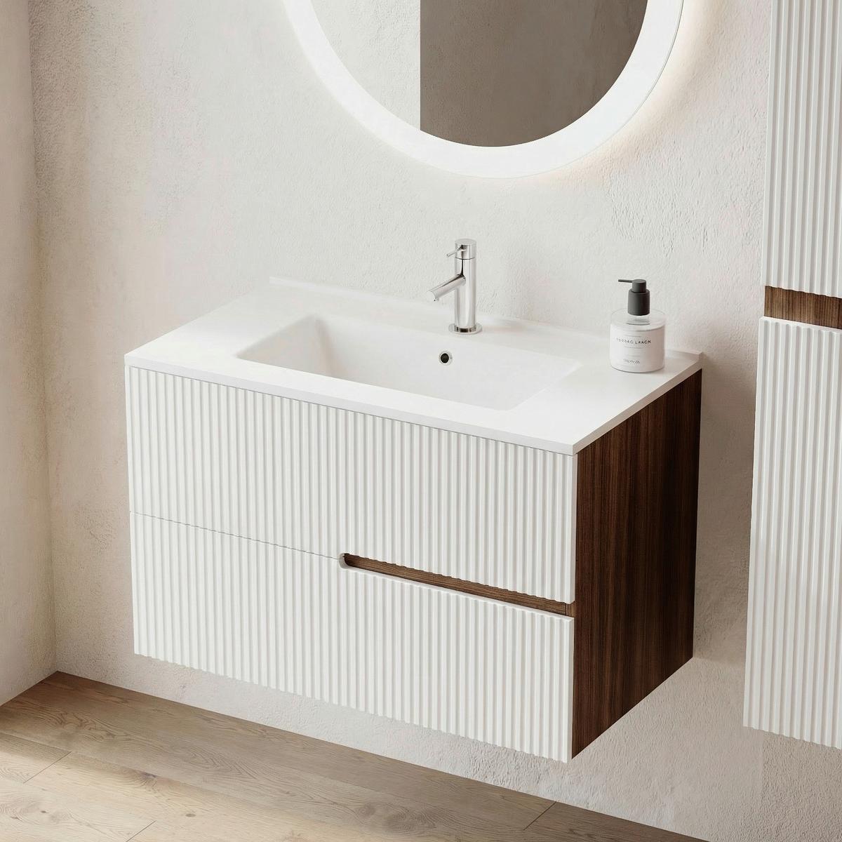 Element Ispod Umivaonika Eva - boje oraha/bijela visoki sjaj, Moderno, drvni materijal (80/51/46cm)