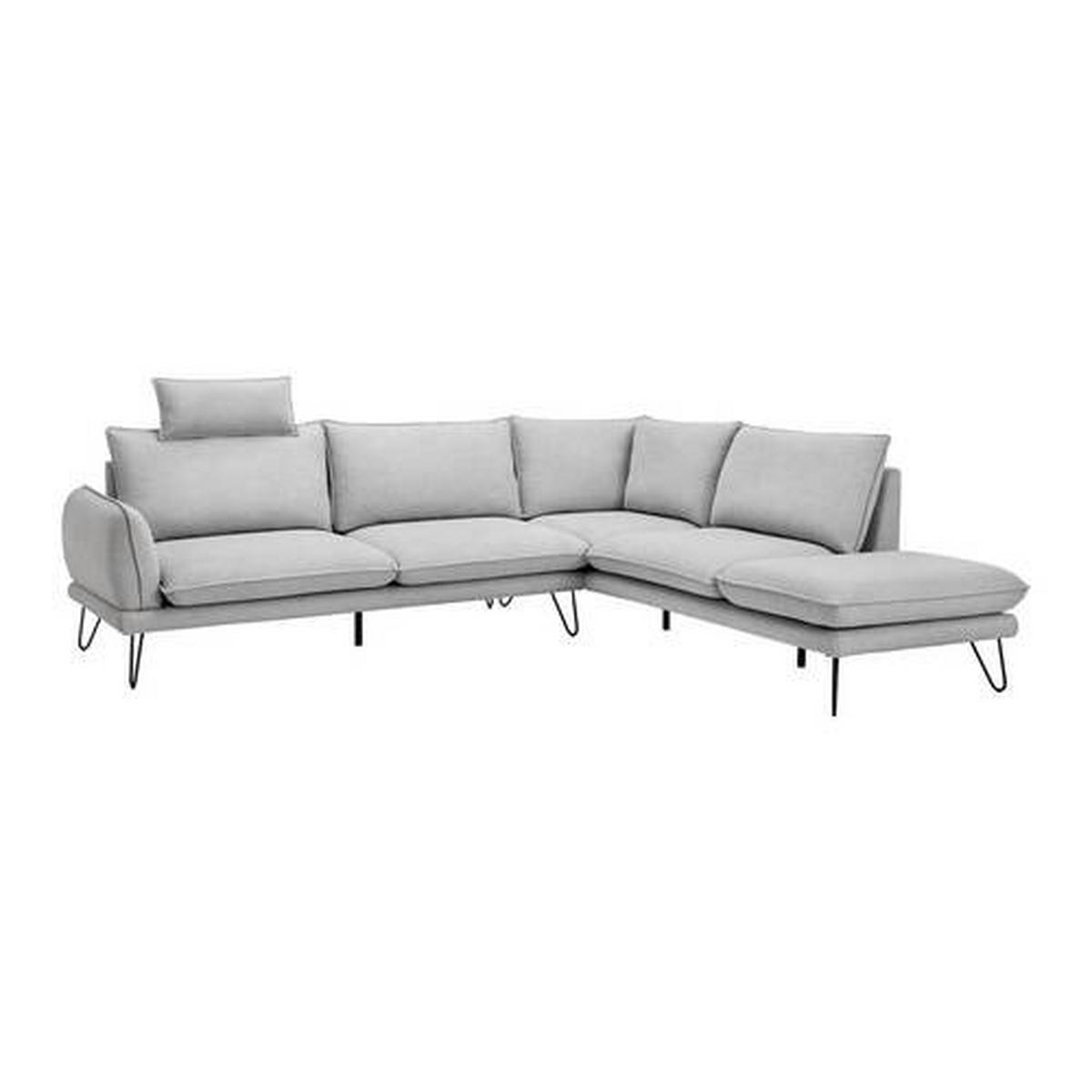 Wohnlandschaft hellgrau, "Malia" - Hellgrau/Schwarz, Modern, Holz/Textil (268/103/234cm) - Bessagi Home