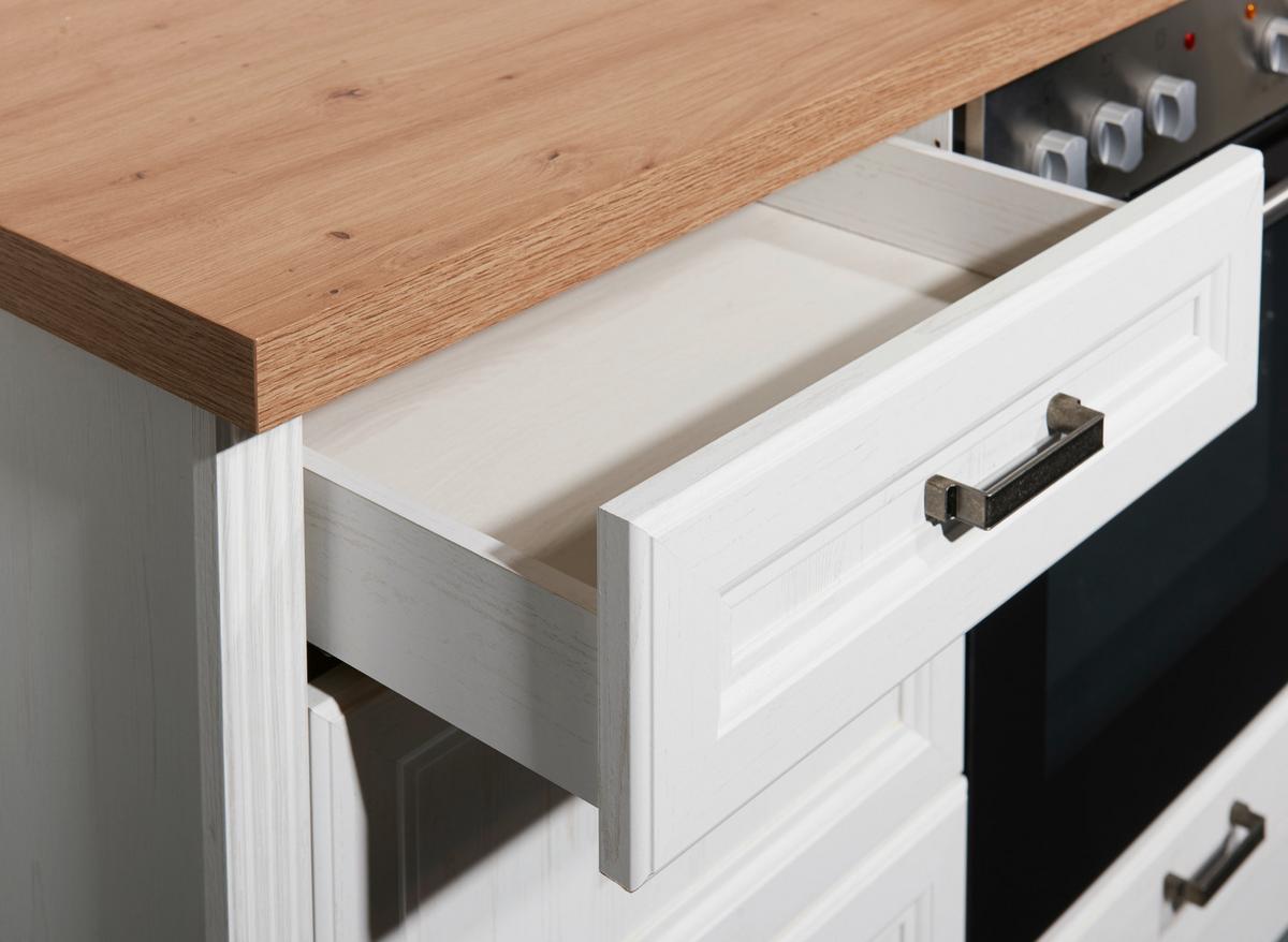 Küchenblock Jasmin mit Geräten ca. 235 cm Pinienfarben/Eiche - Anthrazit/Eiche Artisan, ROMANTIK / LANDHAUS, Holzwerkstoff/Metall (235-104/217/217/60/61cm) - P & B