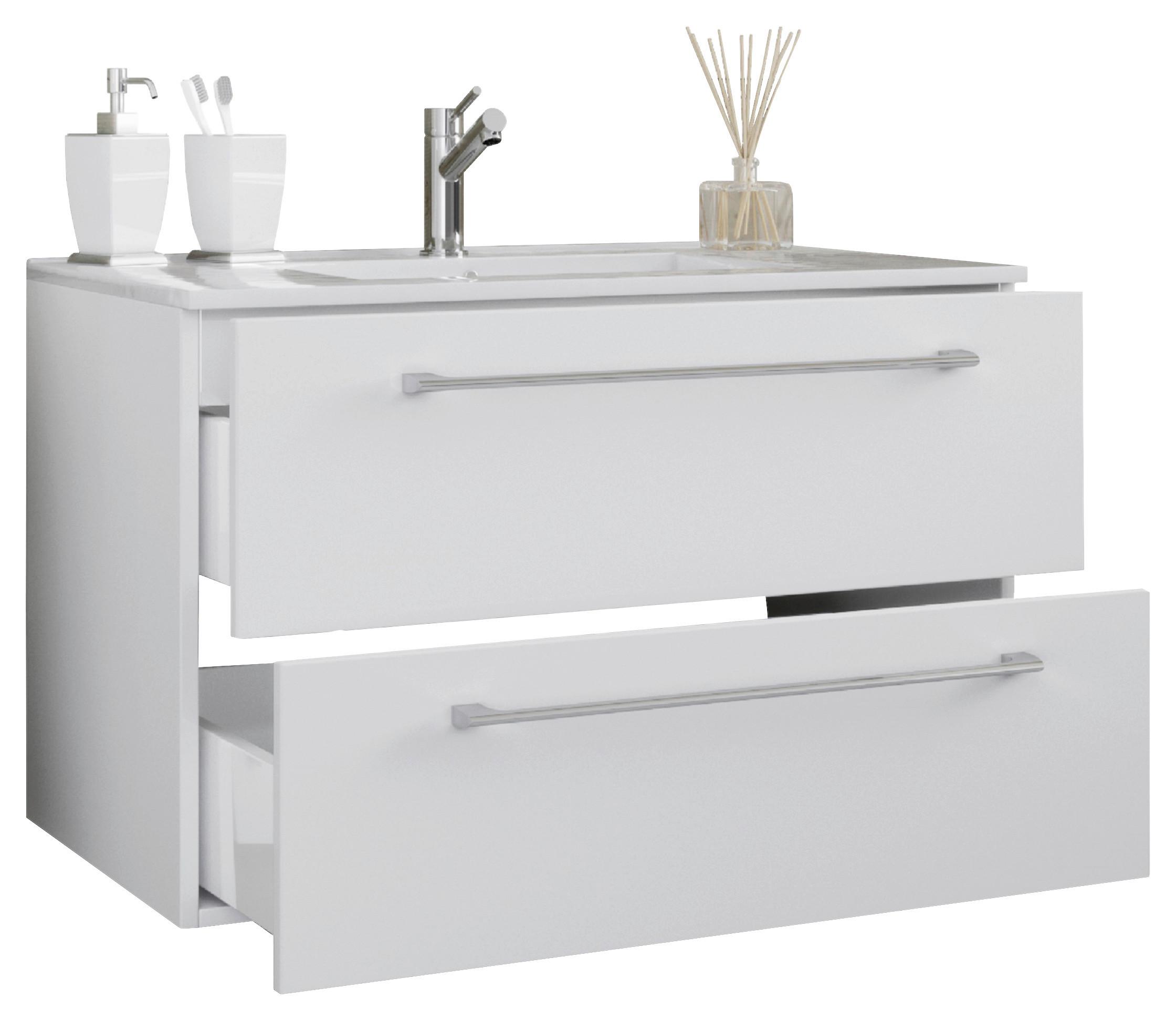 Kombiniran Umivalnik Badinos, Bela - bela/barve aluminija, Moderno, kovina/leseni material (61cm) - MID.YOU