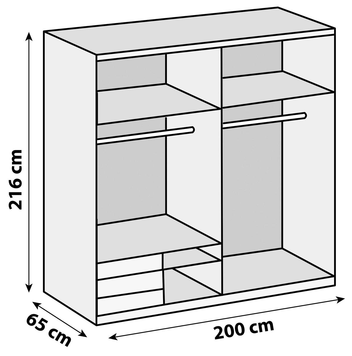 Schwebetürenschrank Level 36D ca. 200x216x65 cm Weiß - Chromfarben/Weiß Hochglanz, MODERN, Holzwerkstoff/Metall (200/216/65cm) - MID.YOU