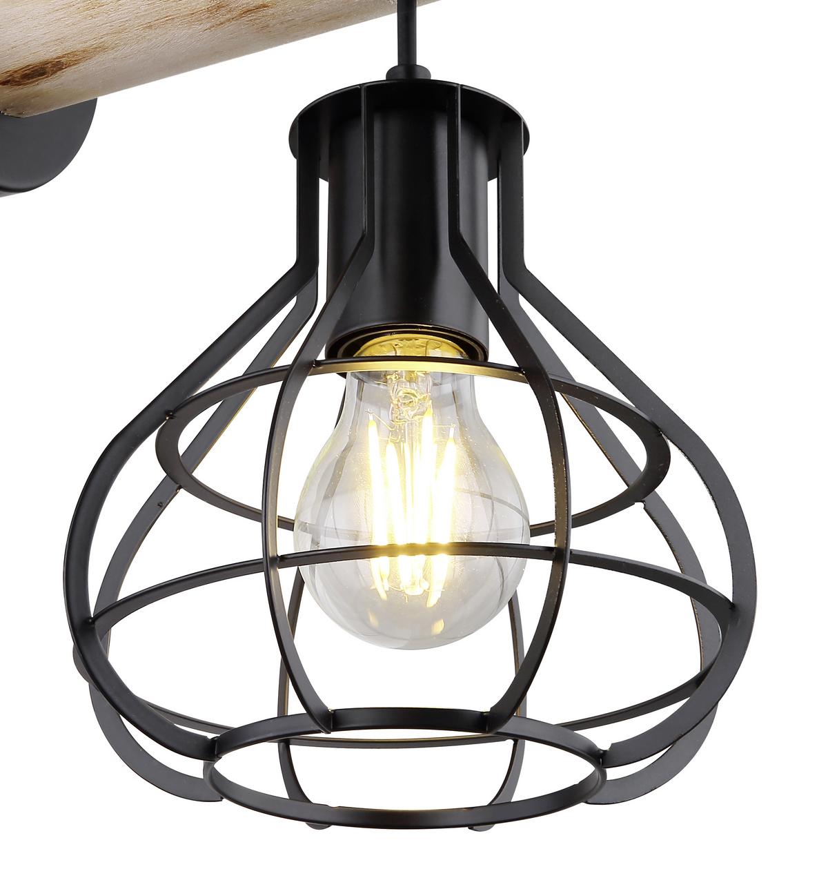 Wandleuchte Clastra in Schwarz max. 60 Watt - Schwarz/Naturfarben, Natur, Holz/Metall (18/26/36cm) - Globo
