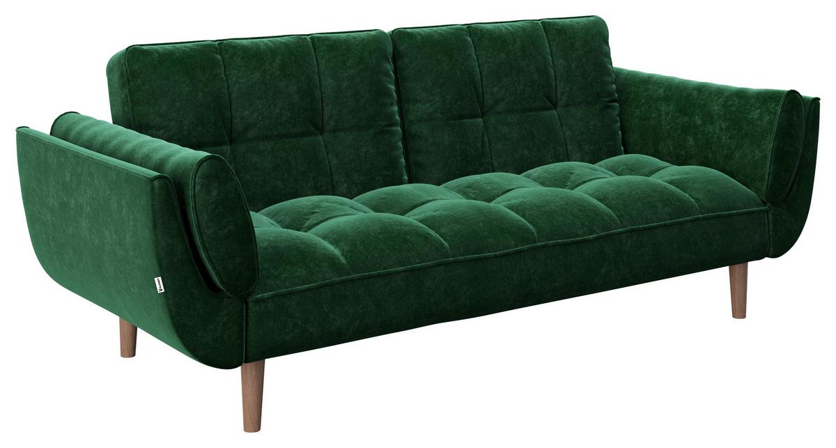 PLAYBOY 2-Sitzer-Sofa Scarlett Grün Samt m. Schlaffunkt. - Walnussfarben/Grün, KONVENTIONELL, Holz/Textil (215/81,5/84,5cm) - Playboy