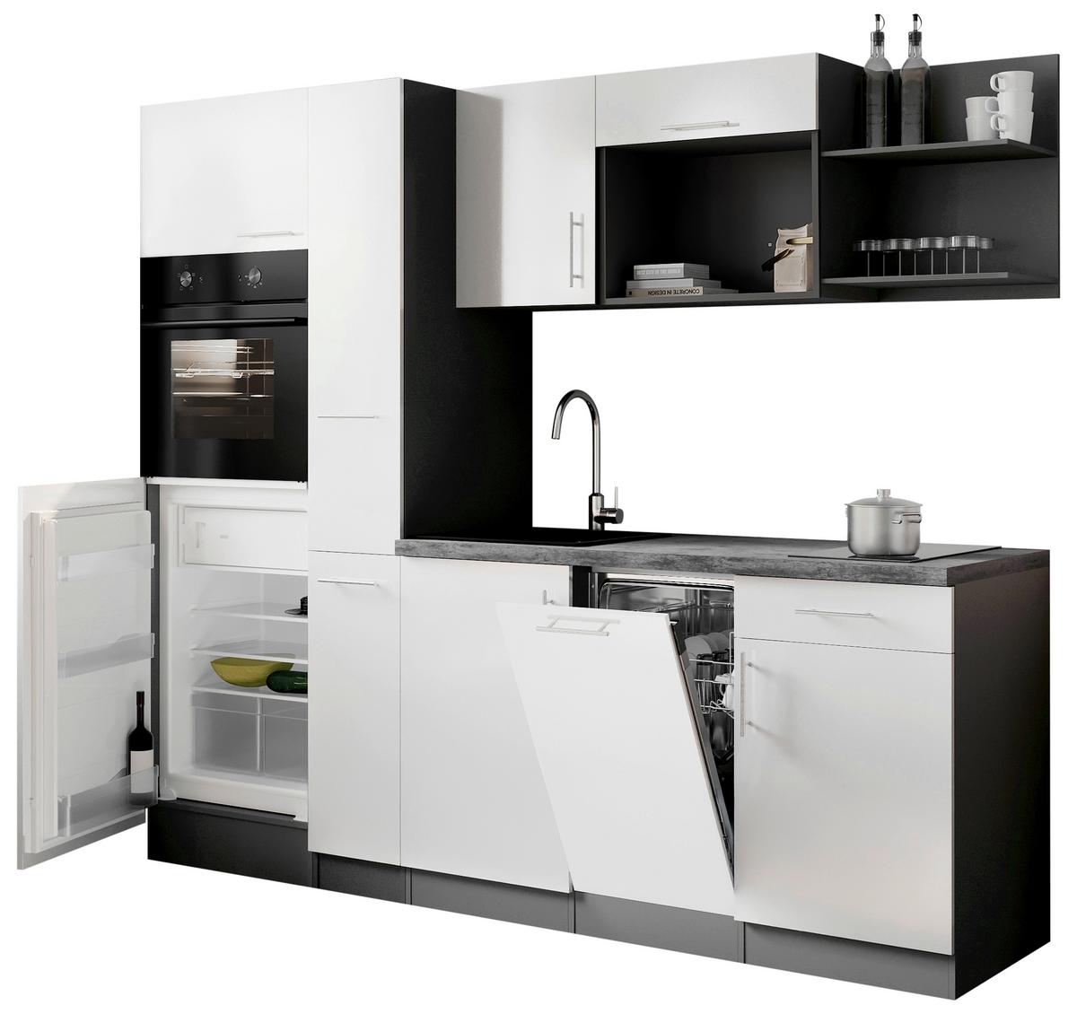 Küchenblock Oliver m. Geräten Weiß - Weiß/Grau, Trend, Holzwerkstoff/Metall (235cm) - Respekta