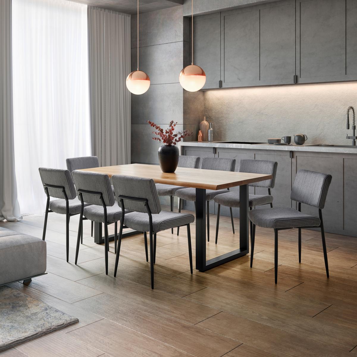Esstisch Len in Holz Eiche massiv ca. 180x90 cm - Eichefarben/Schwarz, MODERN, Holz/Metall (180/90/76cm) - Bessagi Home