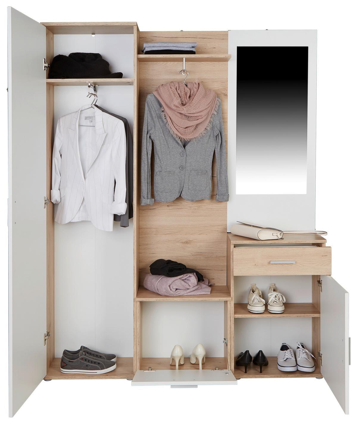 Predsoblje Mia - bijela/boje hrasta, Moderno, staklo/drvni materijal (150/190/29cm) - Modern Living