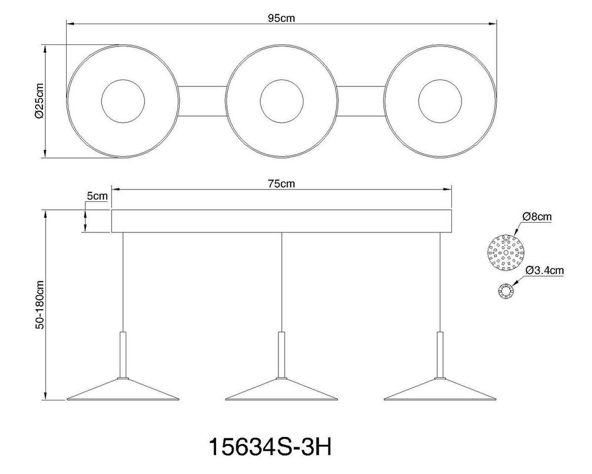 LED-HÄNGELEUCHTE 15635S-3H LAMPONE - Weiss/Schwarz, Design, Kunststoff/Metall (95/25/50-180cm) - Globo