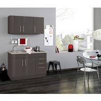 Miniküche Toronto B: 120cm Graphitfarben/Grau - Chromfarben/Grau Hochglanz, MODERN, Holzwerkstoff/Metall (120cm) - Held