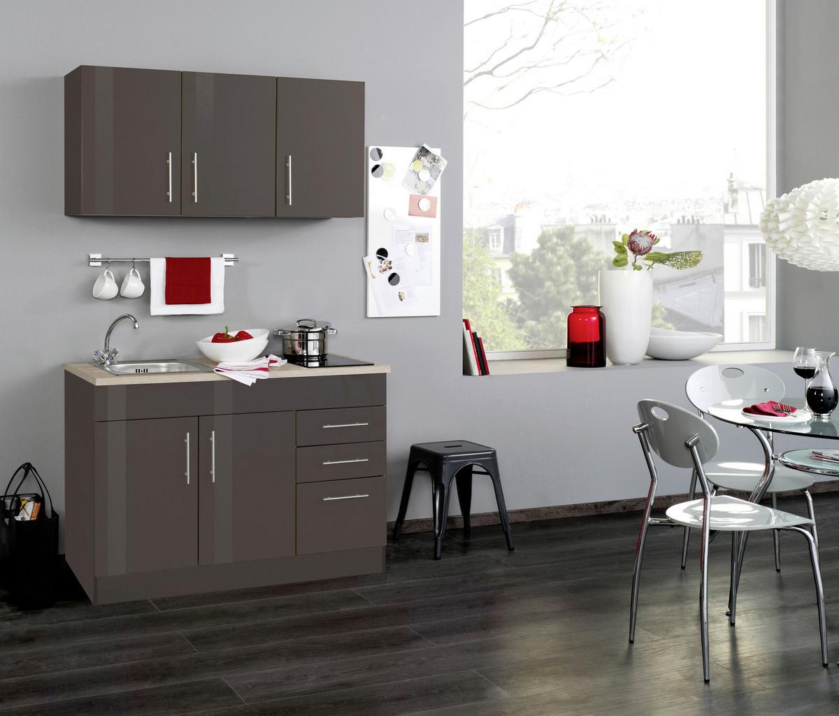 Miniküche Toronto B: 120cm Graphitfarben/Grau - Chromfarben/Grau Hochglanz, MODERN, Holzwerkstoff/Metall (120cm) - Held