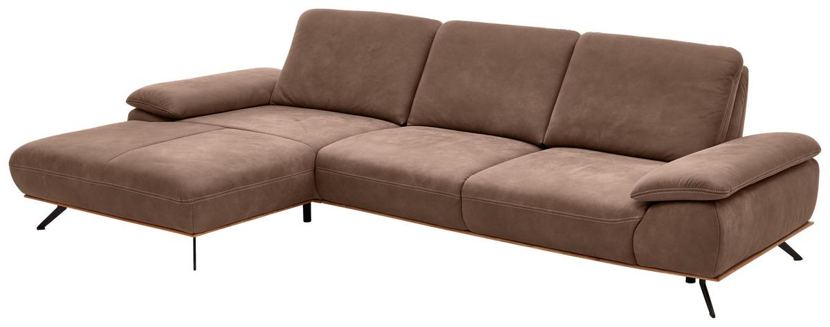 Wohnlandschaft Erling Braun - Beige/Schwarz, MODERN, Leder/Metall (187/89/322cm) - Premium Living