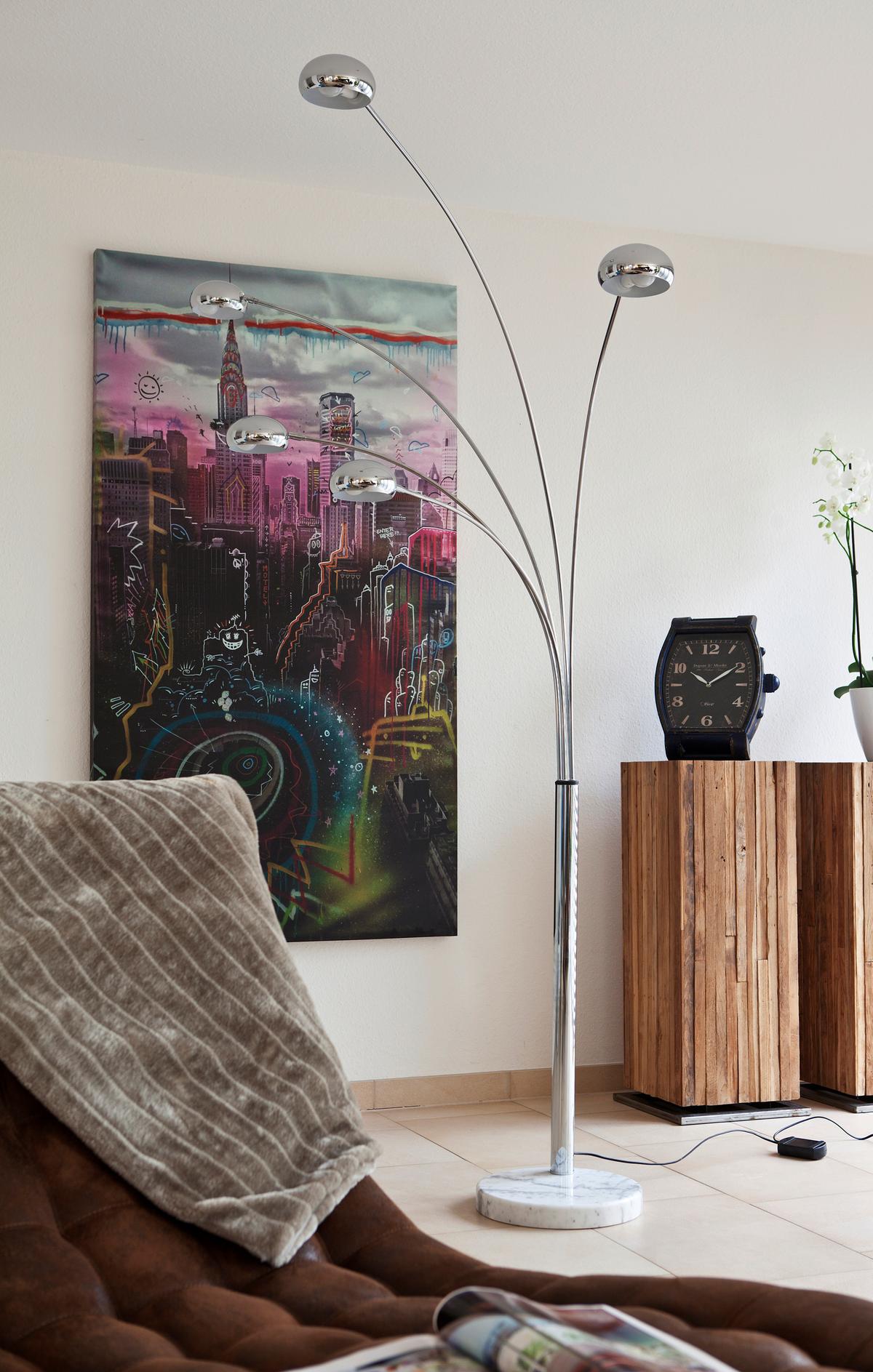 Svetilka V Obliki Loka Five - barve kroma/bela, Design, kamen/kovina (150/205/38cm) - P & B