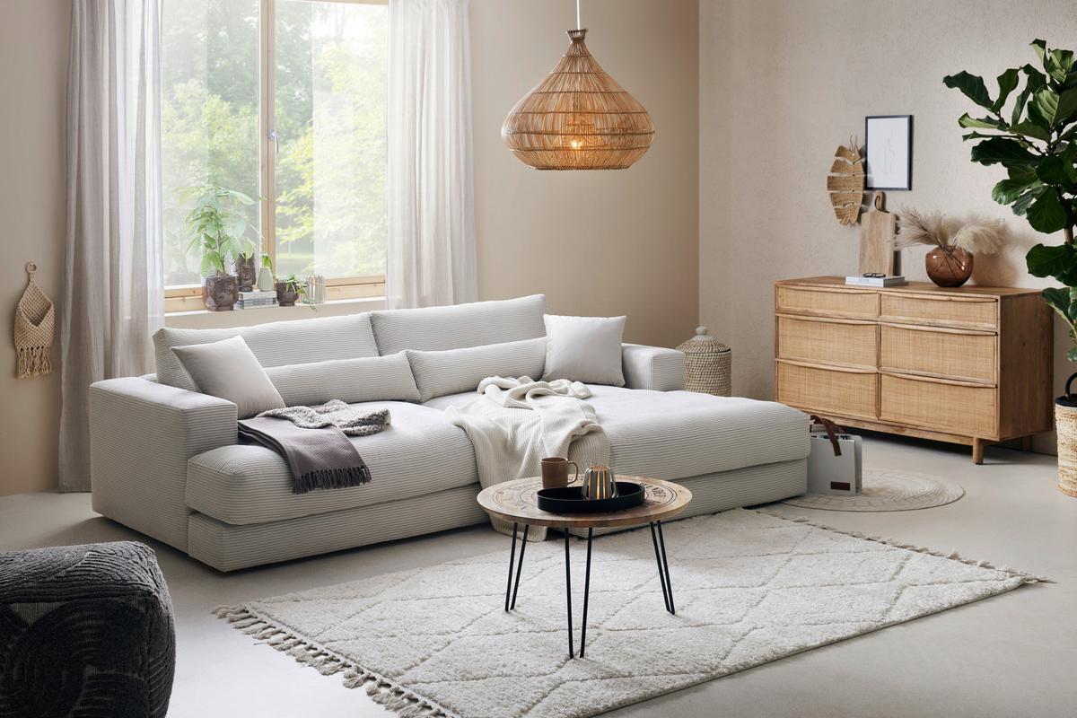 Ecksofa Fabiona Rechts Beige - Beige, Modern, Holz (268/85/194cm) - Premium Living
