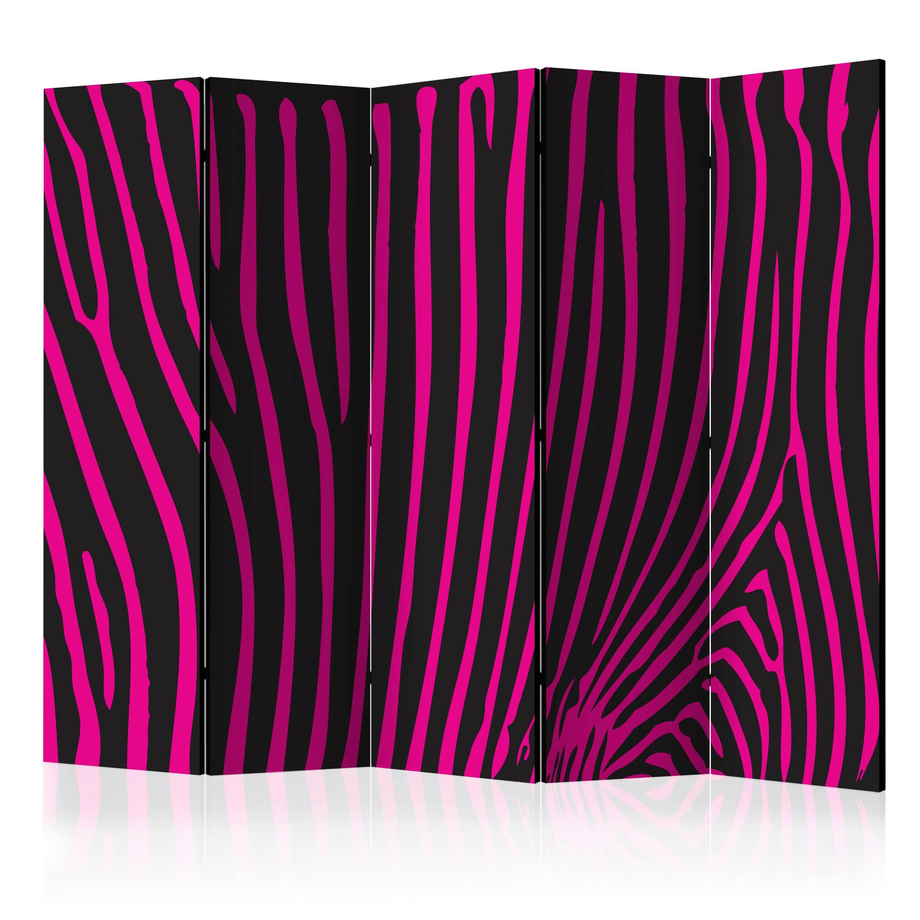 Paravan Zebra Pattern Pink I, 5-Delni, Dvostranski - pink/črna, Basics, tekstil/les (225/172/2cm) - artgeist