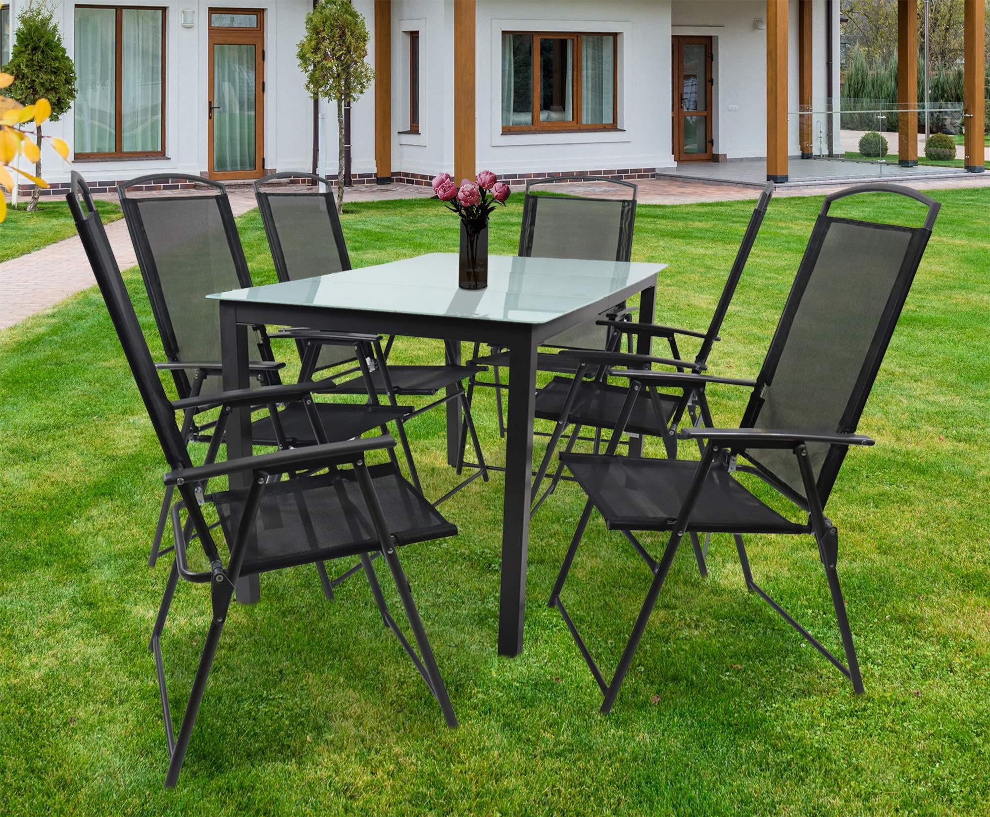 Gartentischgruppe Anthrazit 7-teilig - Anthrazit, Basics, Glas/Textil - Gardenson