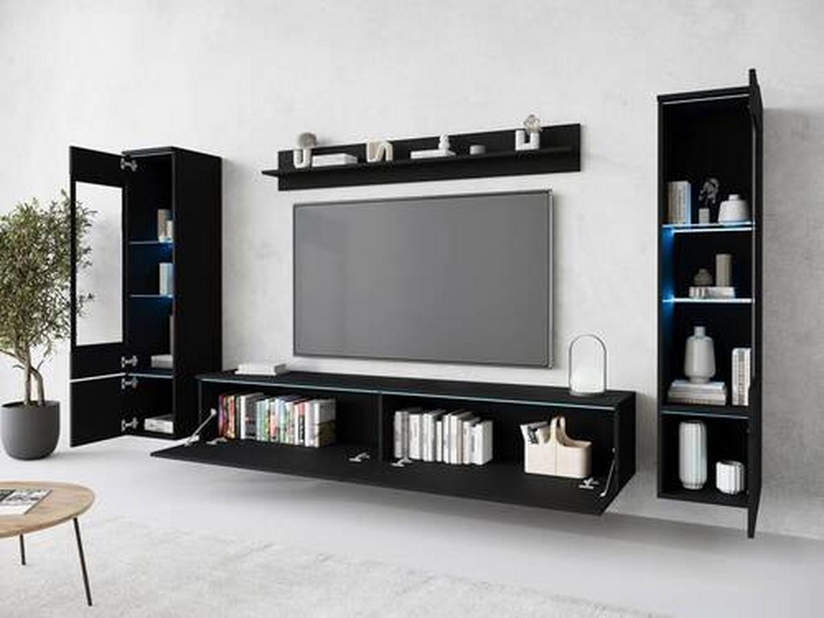 Dnevni Regal Vera, Črna, 4-Delno, Led - črna/siva, Design, umetna masa/steklo (240/130/33cm) - Livetastic