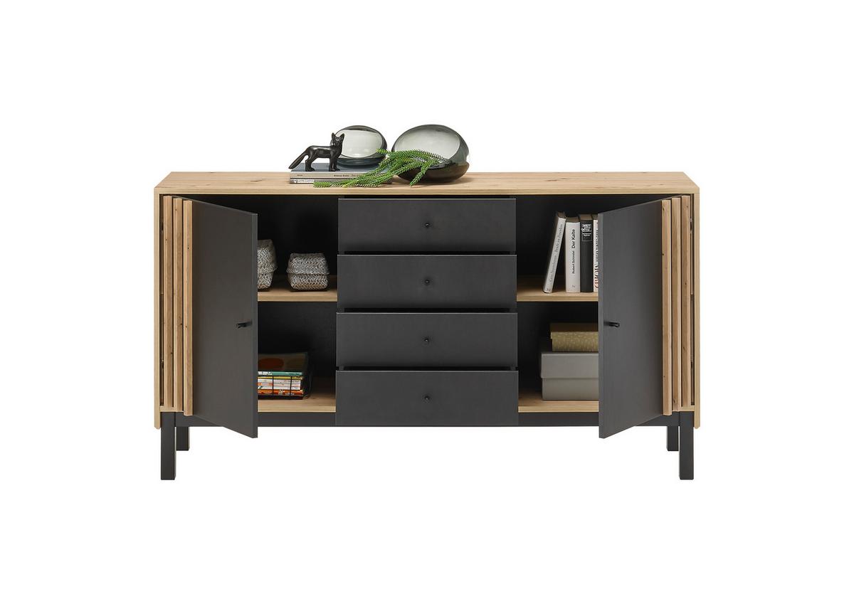 Sideboard Volano in Schwarz/Eiche Artisan - Schwarz/Eiche Artisan, Modern, Holzwerkstoff/Kunststoff (155/84/39cm) - Carryhome
