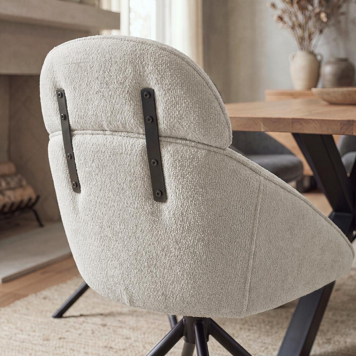 Armlehnstuhl Maira Hellgrau Webstoff Drehbar Gepolstert - Hellgrau/Schwarz, MODERN, Textil/Metall (59,5/93/66cm) - Bessagi Home