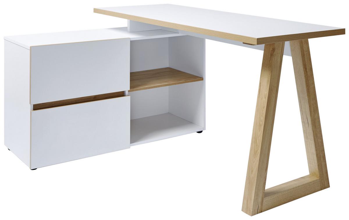 BIURKO NAROŻNE CLUB C 145 - kolor dębowy/biały, Design, materiał drewnopochodny (140/110/76cm)