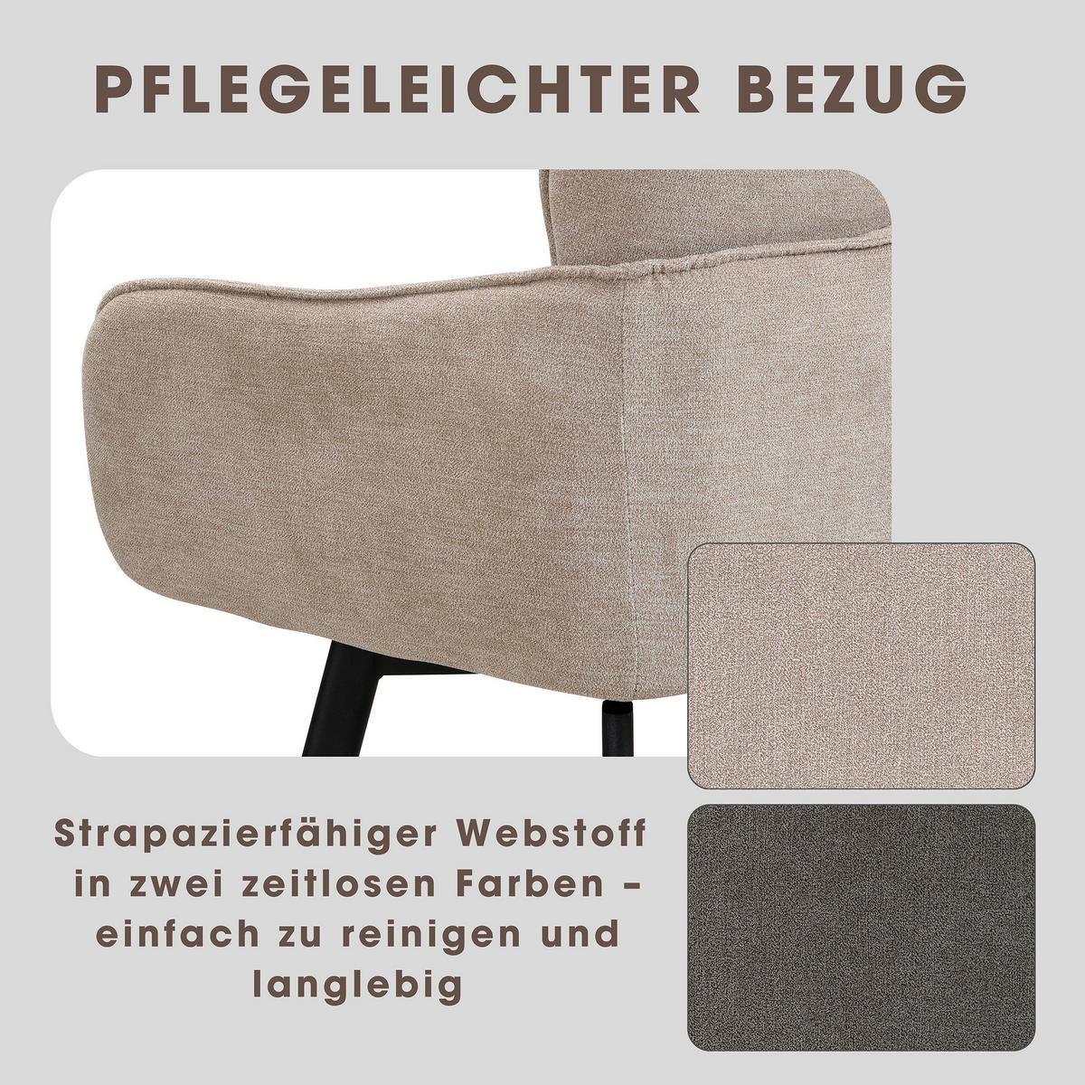 STUHL RICO - Taupe/Schwarz, MODERN, Textil/Metall (61/90/63cm) - MID.YOU