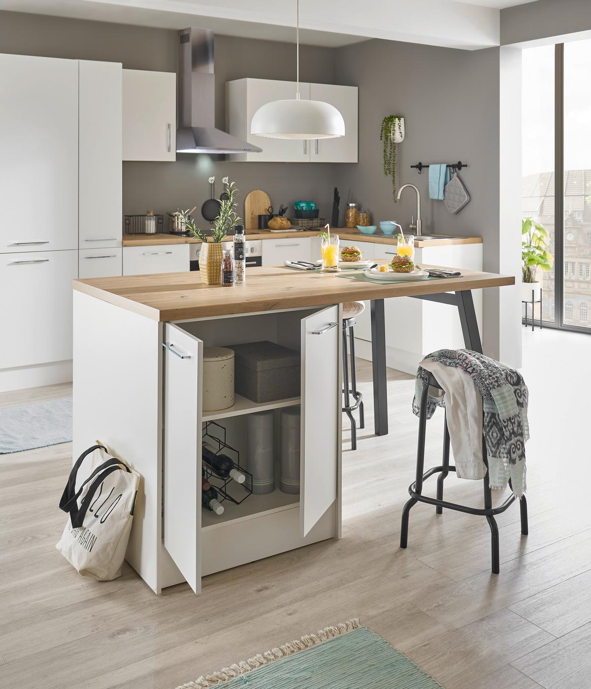 Konyhasziget Turin 150 White - krómszínű/Artisan tölgy, Trend, faalapú anyag/fém (150/91/90cm) - MID.YOU