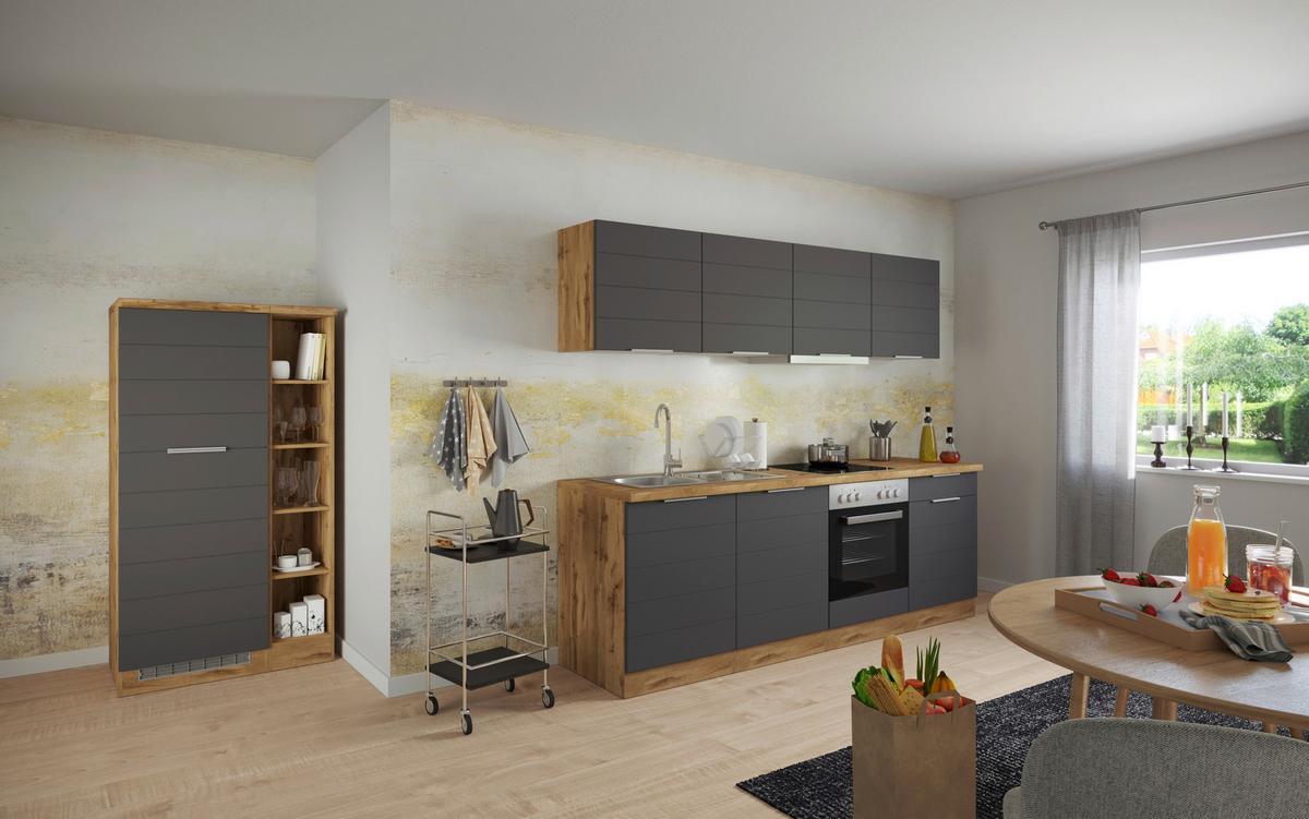 Spülenschrank Florenz ca. 120 cm Grau/Eiche - Eiche Wotan/Grau, Design, Holzwerkstoff/Metall (120/86/60cm) - Held