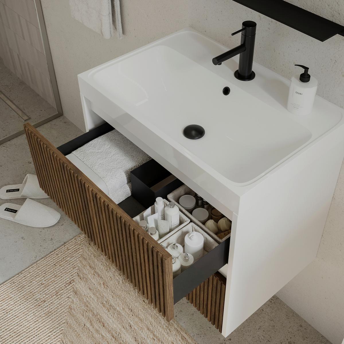 Element S Umivaonikom Portofino - bijela visoki sjaj/taupe, Moderno, drvni materijal/prirodni materijali (60/51/40cm)