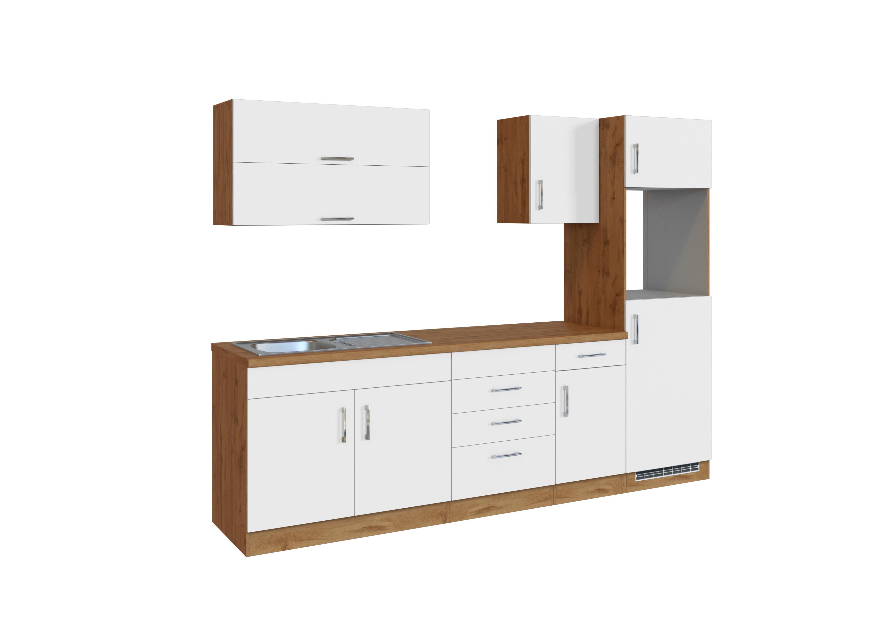 Küchenblock Sorrento ohne Geräte ca. 270 cm Weiß - Eichefarben/Weiß, MODERN, Holzwerkstoff (270cm) - Held