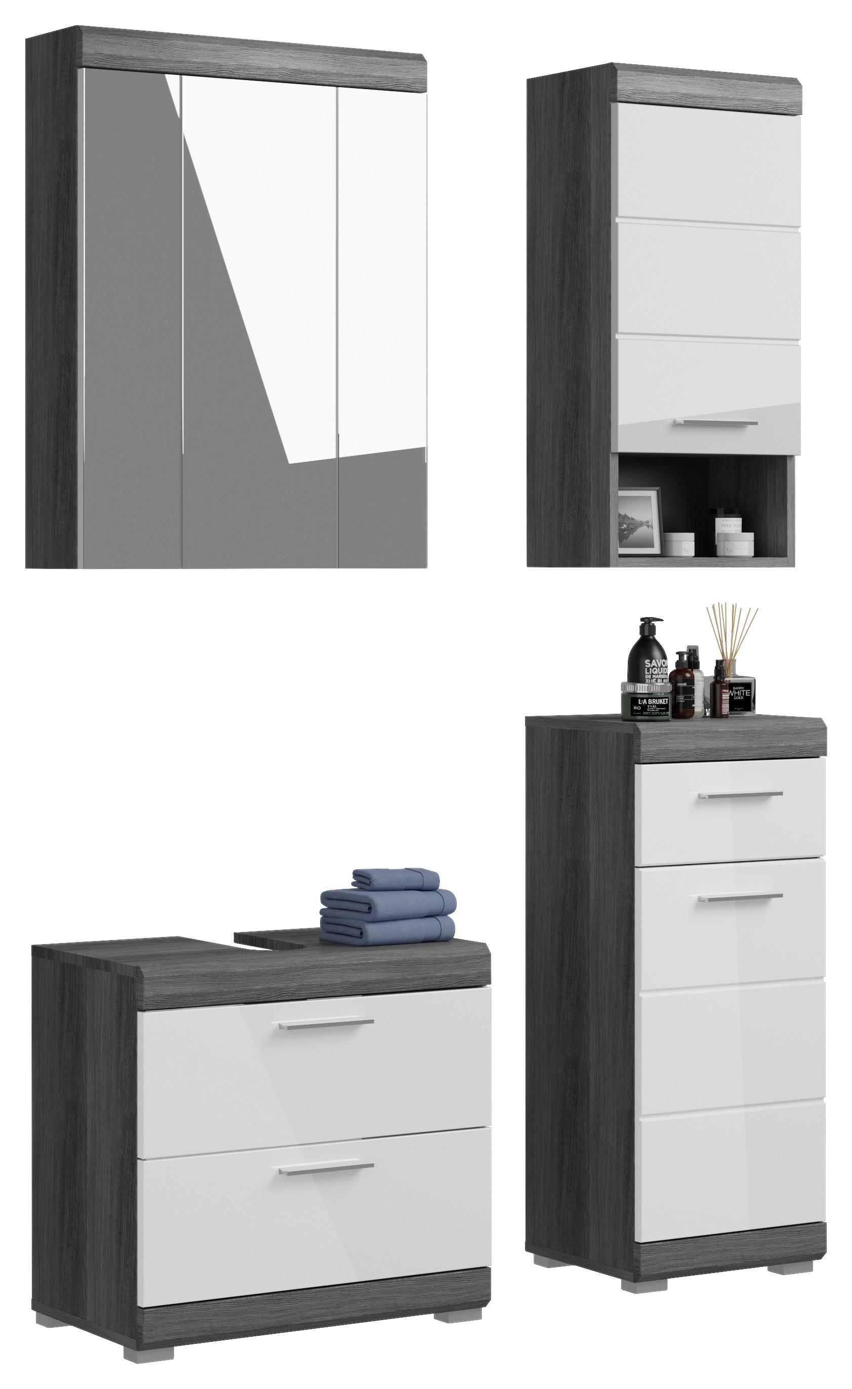 Badezimmer Scout 4-tlg. ca. 97 cm Anthrazit/Weiß - Weiß Hochglanz/Grau, MODERN, Holzwerkstoff/Kunststoff (97cm) - MID.YOU