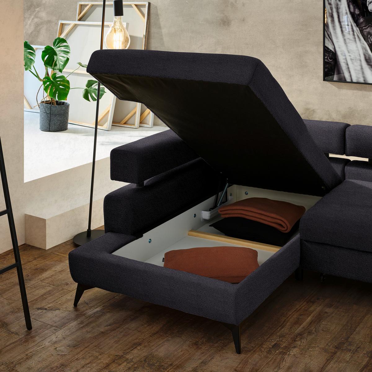 Kutna Garnitura Rosalie - crna, Konvencionalno, tekstil/metal (184/265cm) - Modern Living