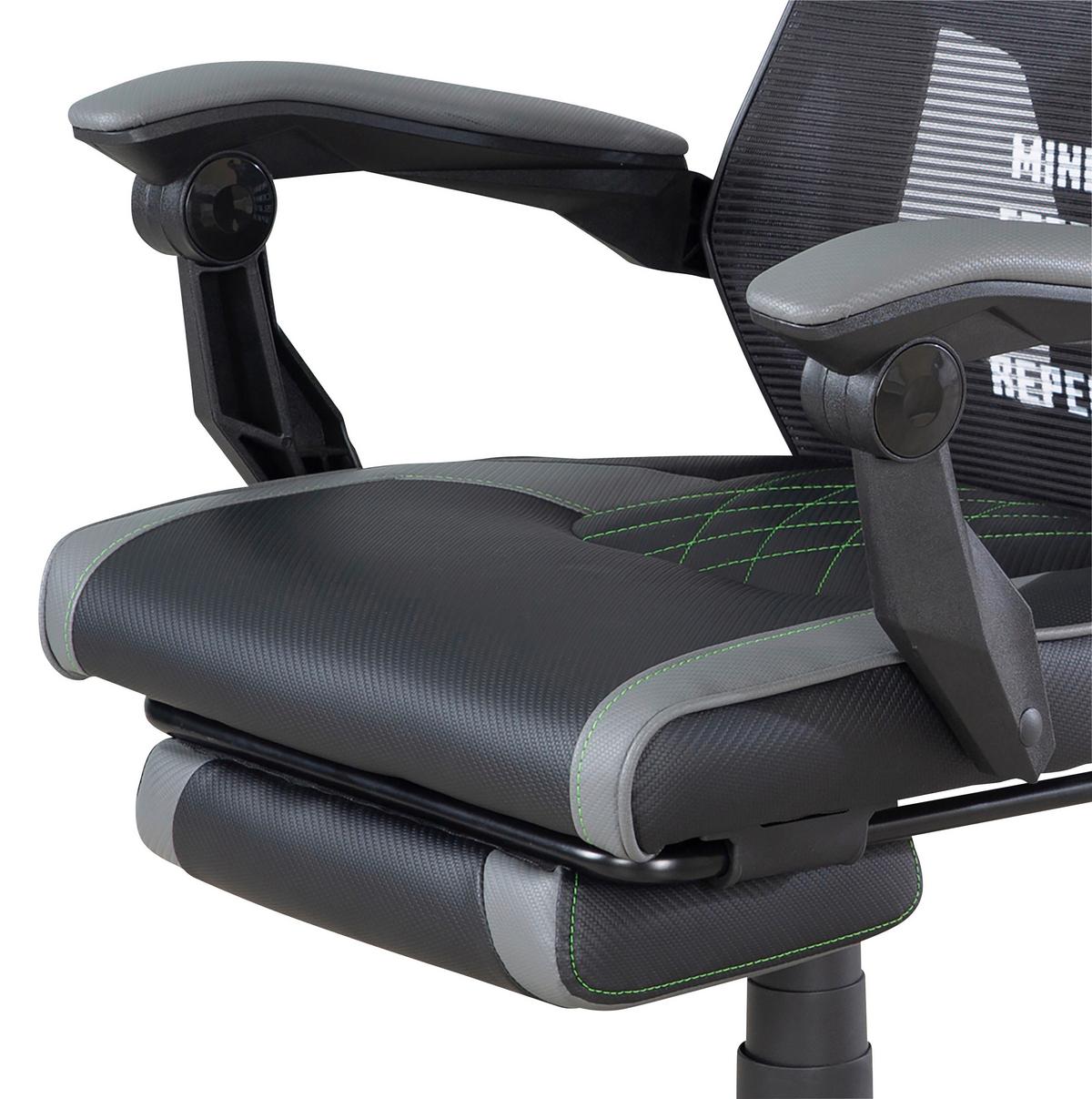 Gaming Stol Minecraft, Siva, Zelena - siva/zelena, Moderno, umetna masa/tekstil (61/114,5/62,5cm) - Minecraft