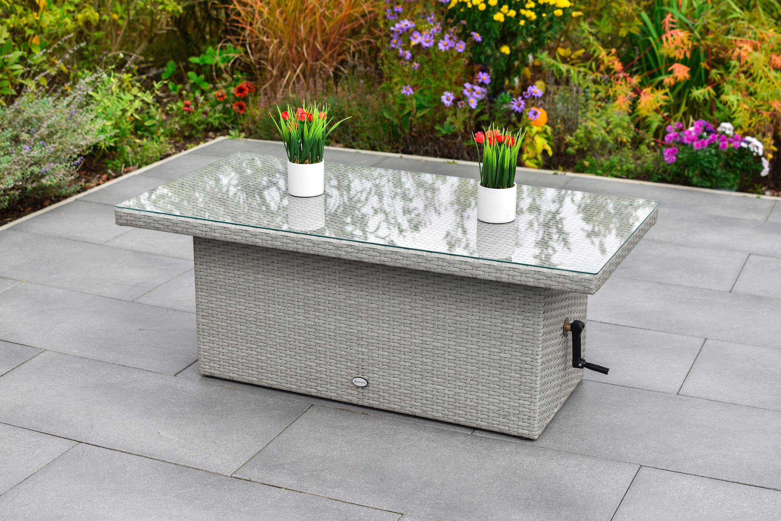 GARTENTISCH CHICAGO - Grau, MODERN, Glas/Kunststoff (120/60/46-68cm) - Gardenson