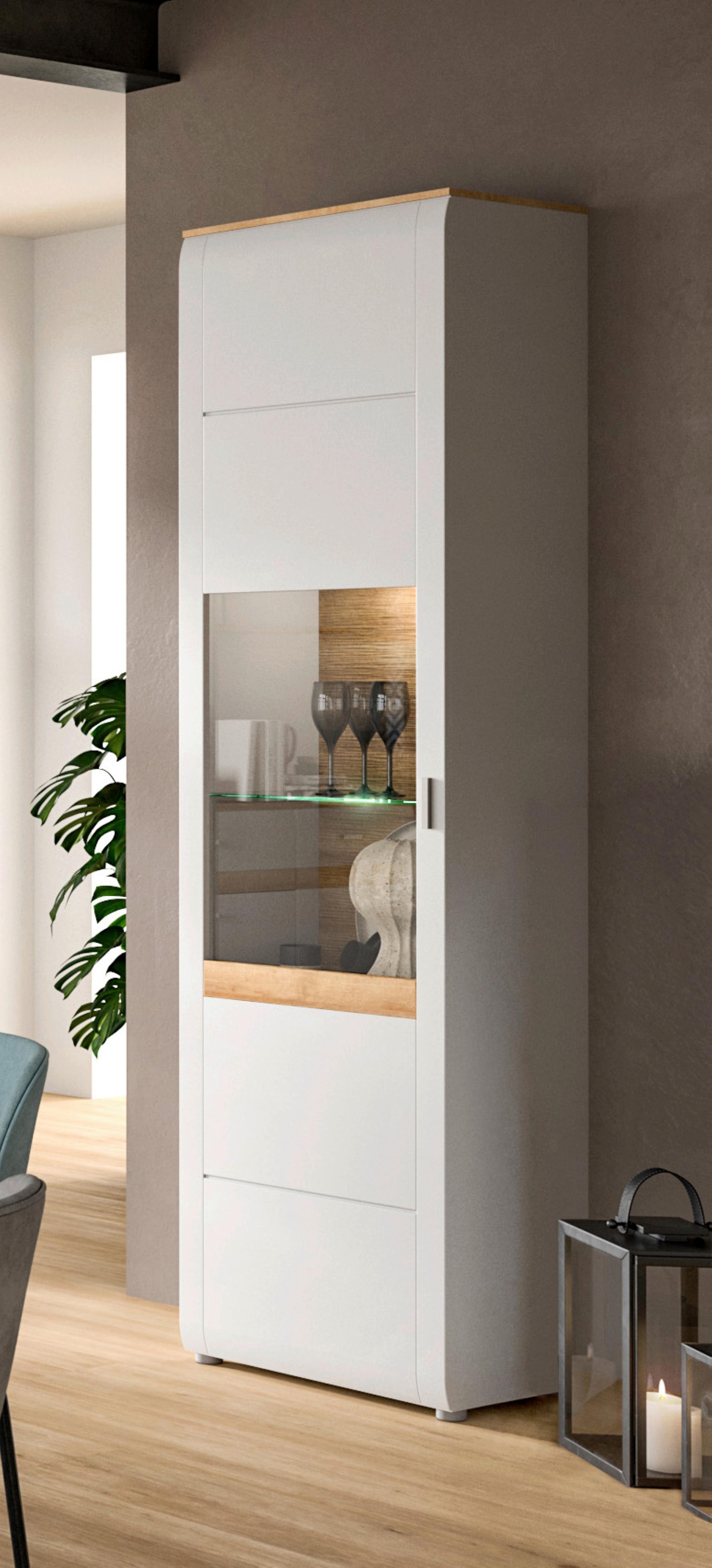 Vitrine Ashton ca. 61x202 cm Aschgrau/Eiche - Design, Glas/Holzwerkstoff (61/202/43cm) - MID.YOU