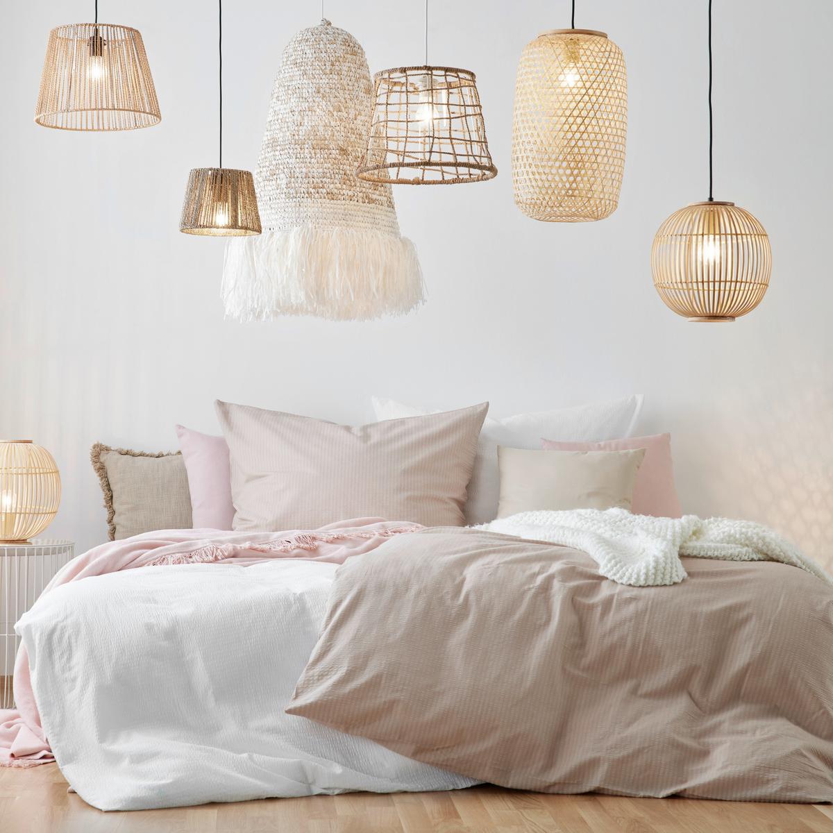Hängeleuchte Mirena max. 60 Watt - Schwarz/Naturfarben, Naturmaterialien/Textil (31/135cm)