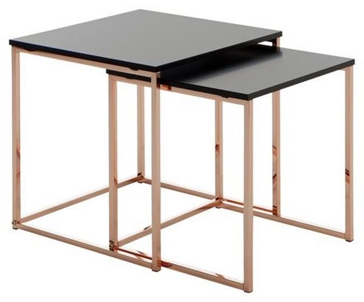 Satztisch "Cala", 2-er Set, schwarz - Schwarz/Kupferfarben, Design, Holzwerkstoff/Metall (40/40/42cm) - MID.YOU