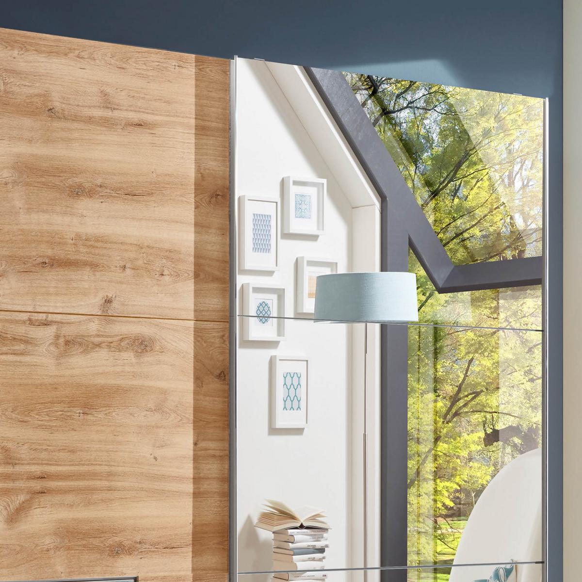 Ormar S Kliznim Vratima Level - boje hrasta/boje kroma, Moderno, staklo/drvni materijal (250/216/65cm) - Modern Living