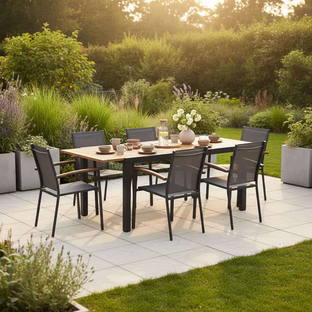 Raztegljiva Vrtna Miza Tilos, Masivno, 150-200x90 - črna/barve akacije, Konvencionalno, kovina/les (150-200/90	90/75cm) - Gardenson