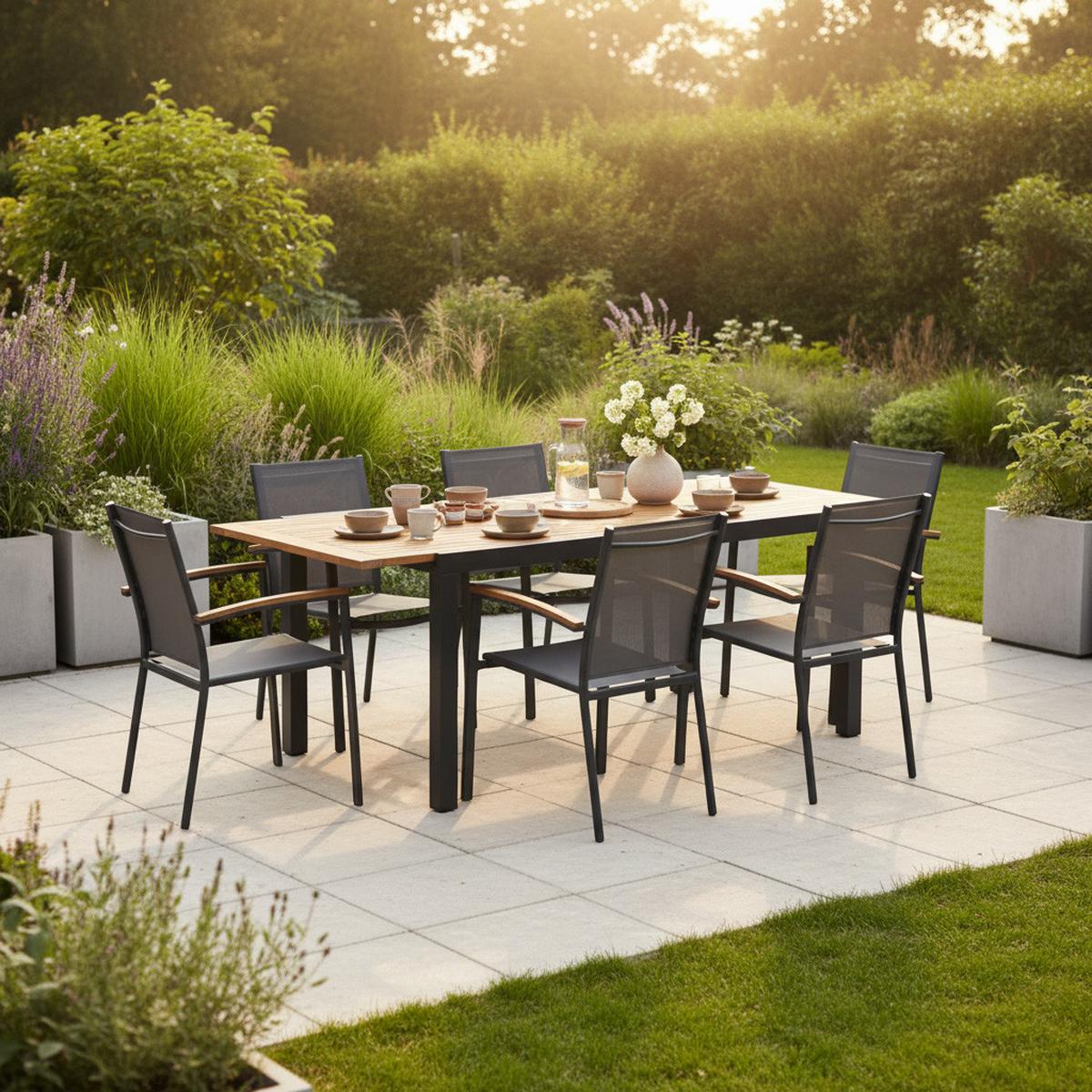 Raztegljiva Vrtna Miza Tilos, Masivno, 150-200x90 - črna/barve akacije, Konvencionalno, kovina/les (150-200/90	90/75cm) - Gardenson