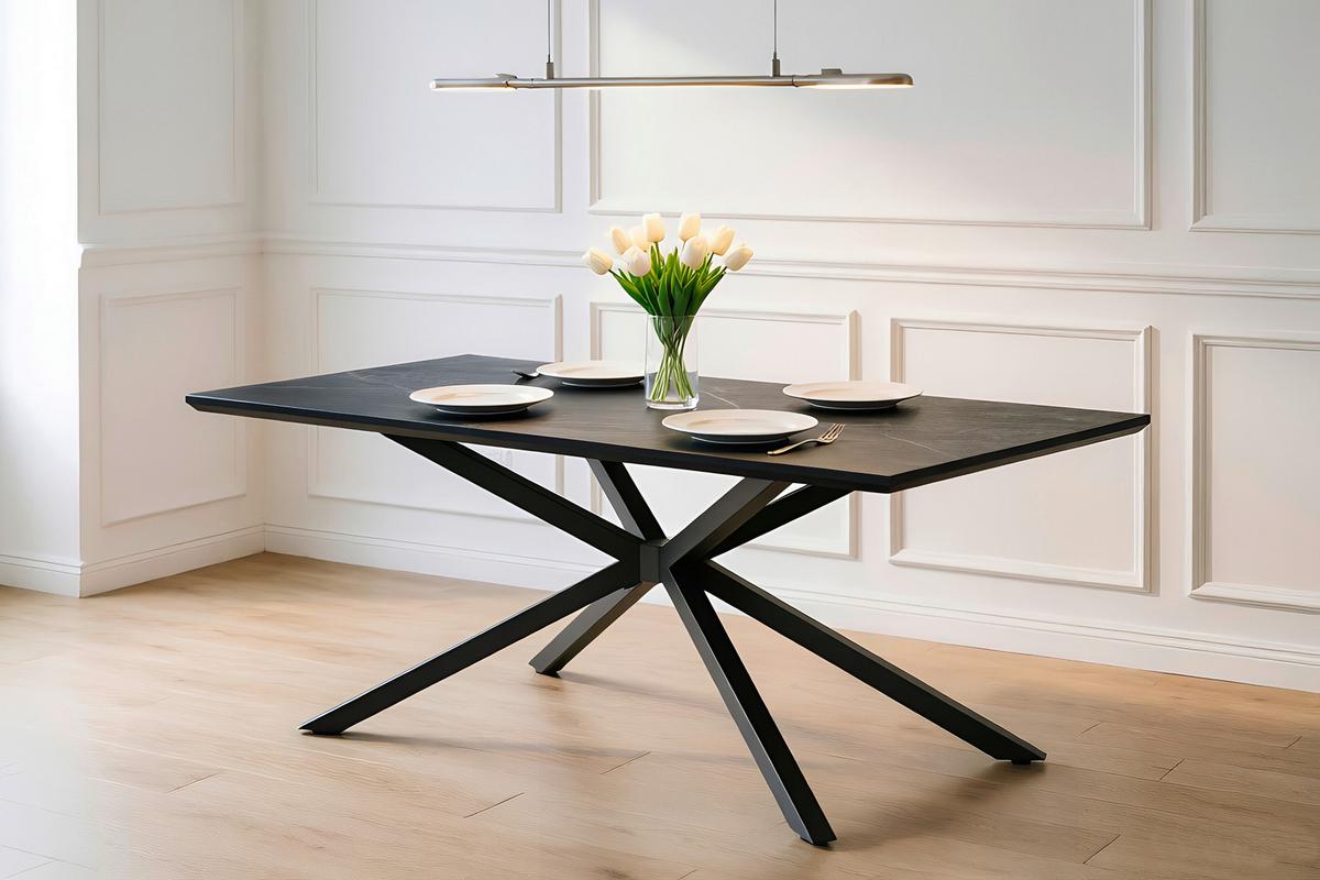 Jedilna Miza James, Temno Siva, 180x90 - temno siva/črna, Trend, kovina/leseni material (180/76/90cm)