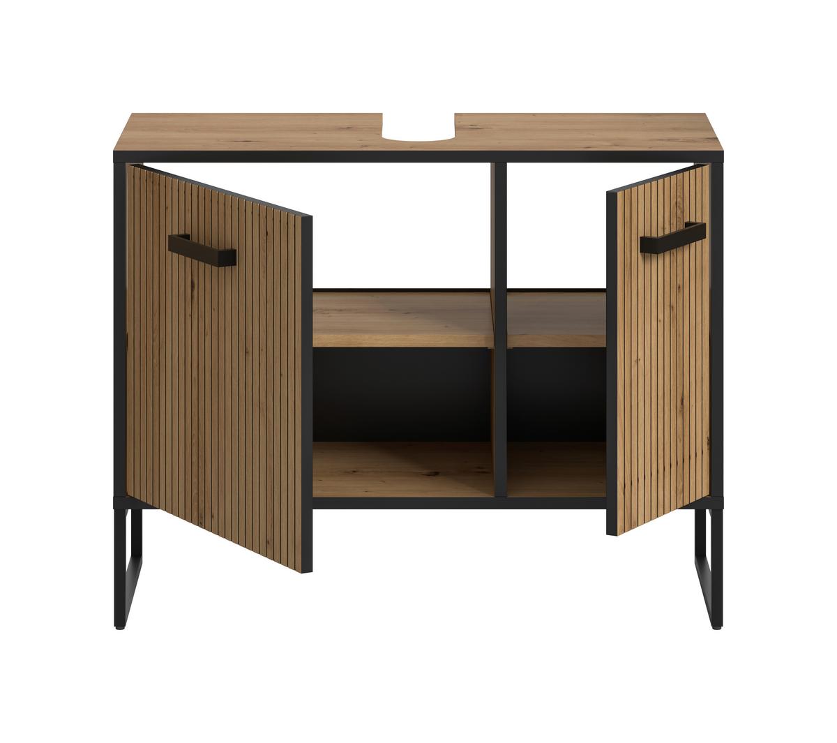 Waschbeckenunterschrank Bagno Eiche Artisan/Schwarz - Schwarz/Eiche Artisan, Trend, Holzwerkstoff/Kunststoff (80/63/36cm) - MID.YOU