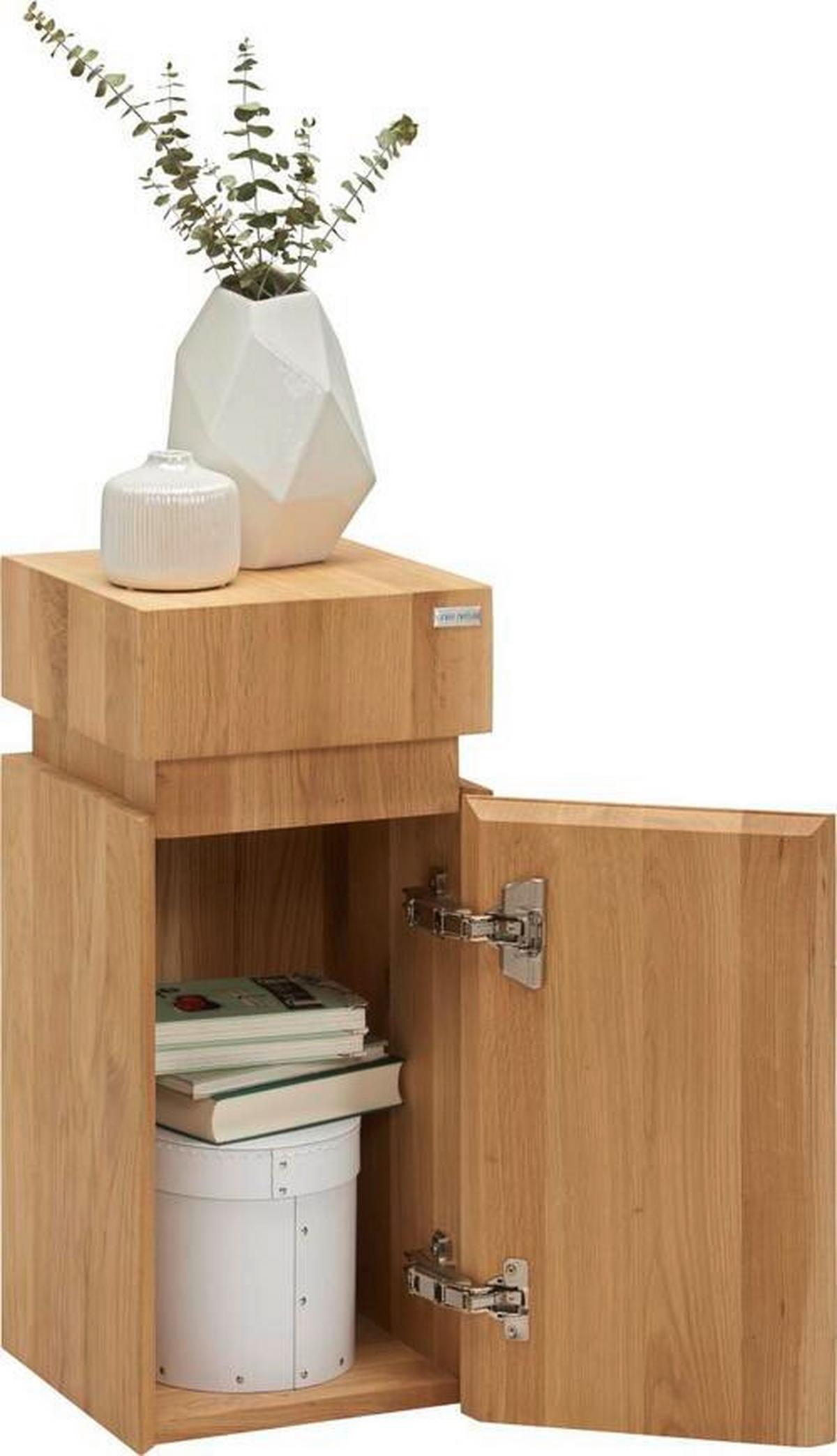 STOLIK BOCZNY MAYA - kolor dębowy, Modern, drewno (30/30/65,5cm) - Linea Natura