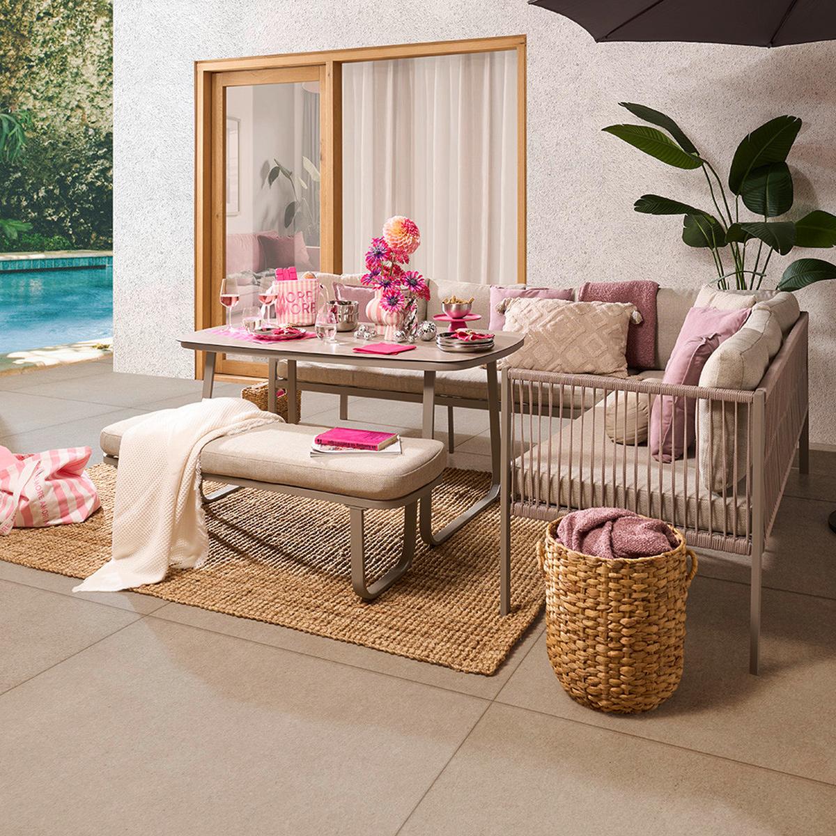 Gartenlounge Sophia - Beige/Creme, Modern, Glas/Textil (195/73/72cm)