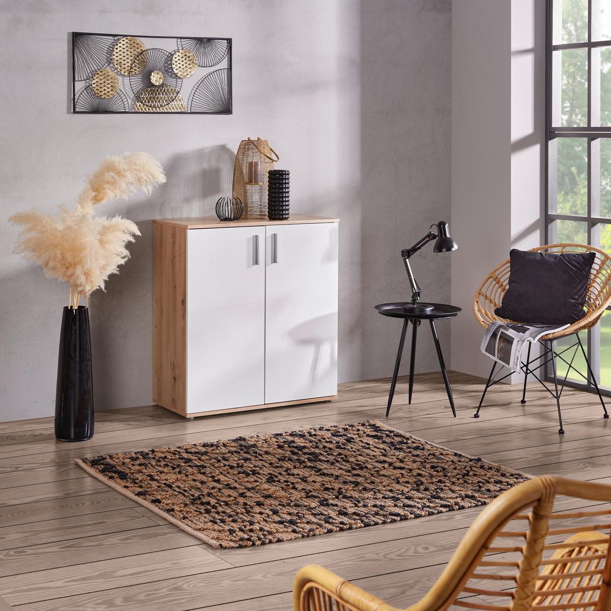 Komoda Ina 01, Barva Hrasta, Bela - bela/barve aluminija, Moderno, umetna masa/leseni material (88,2/94,8/38,3cm) - Mömax