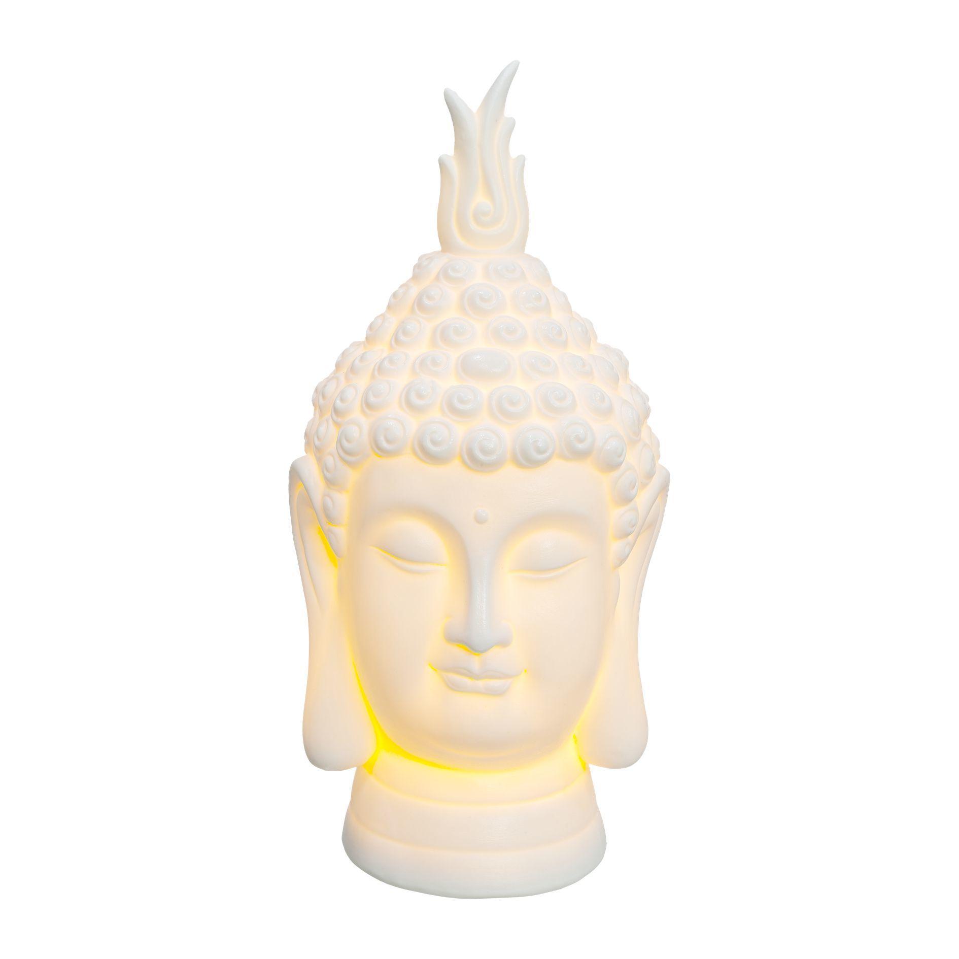 Buddhakopf Bright II mit Beleuchtung - Weiß, Design, Keramik (16,5cm)