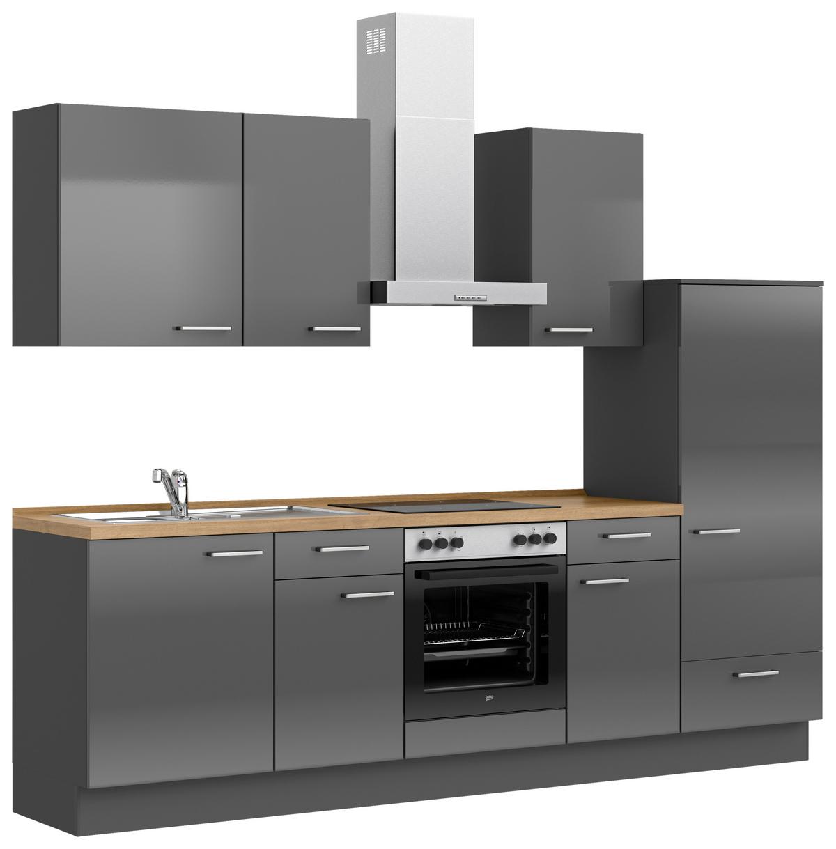 Küchenblock Flash Low m. Geräten Schieferfarben - Schieferfarben/Edelstahlfarben, MODERN, Holzwerkstoff/Metall (270cm) - Nobilia