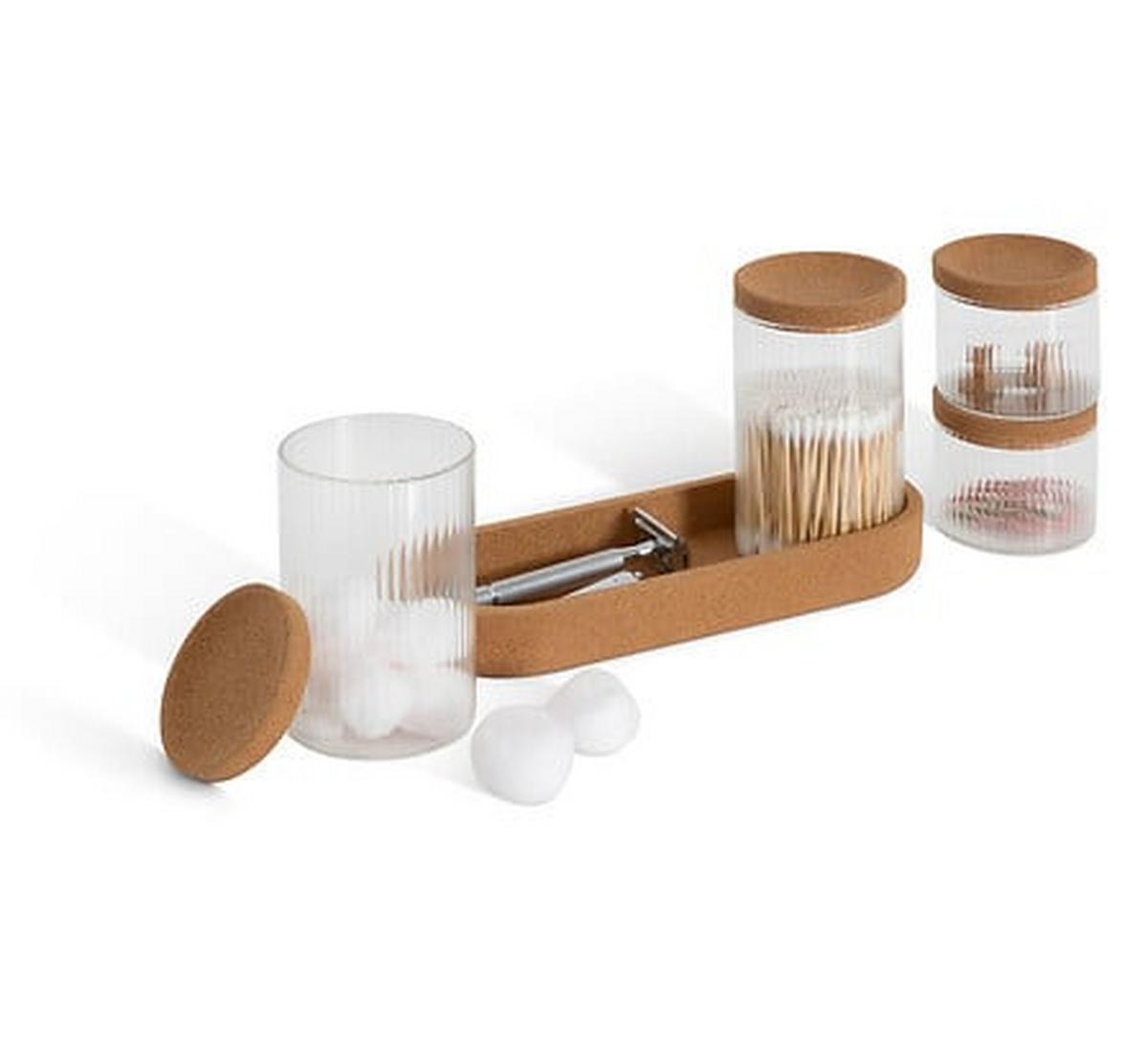 Set organizatoare cosmetice Will 5/1 - maro/transparent, Basics, sticlă/lemn (14/9,7/26cm)