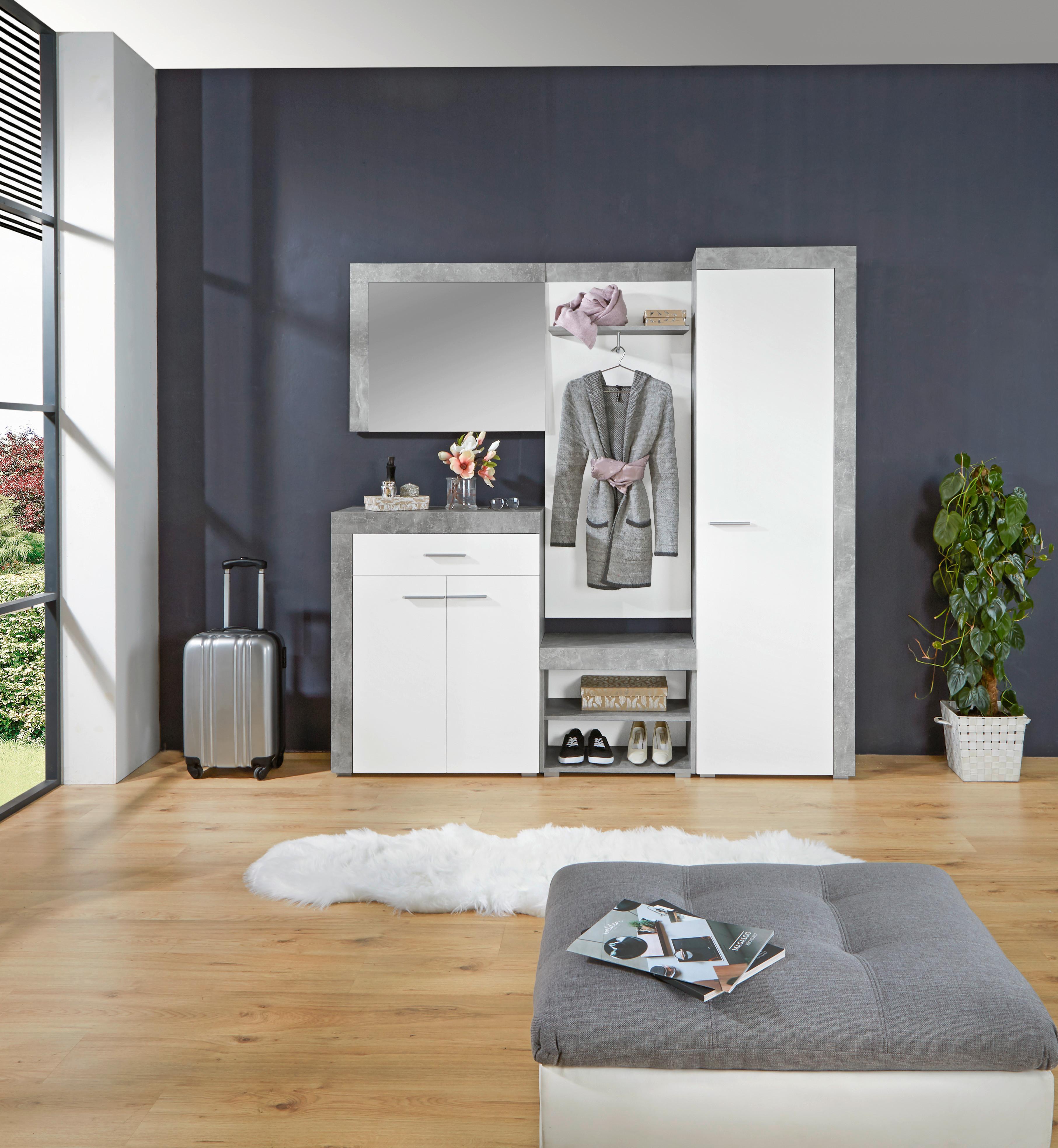 Ansamblu de hol PORTO - alb/gri, Modern, material pe bază de lemn (200/200/35,3cm) - Modern Living