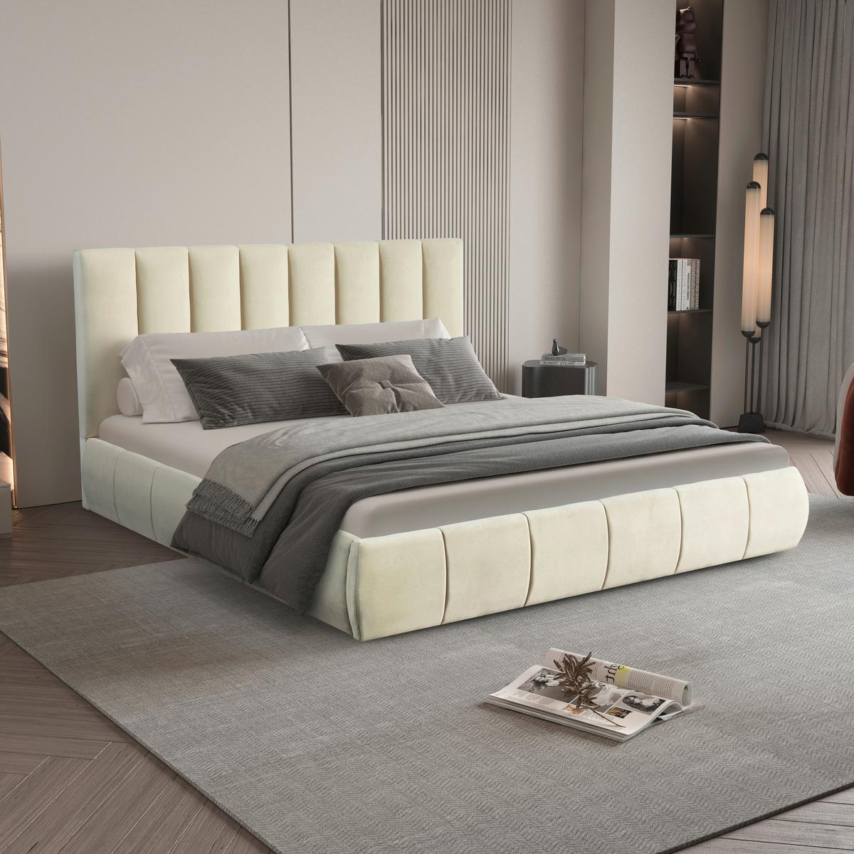 Oblazinjena Postelja Damast, Bež, 180x200cm - črna/bež, Design, kovina/umetna masa (195/110/223cm) - Livetastic