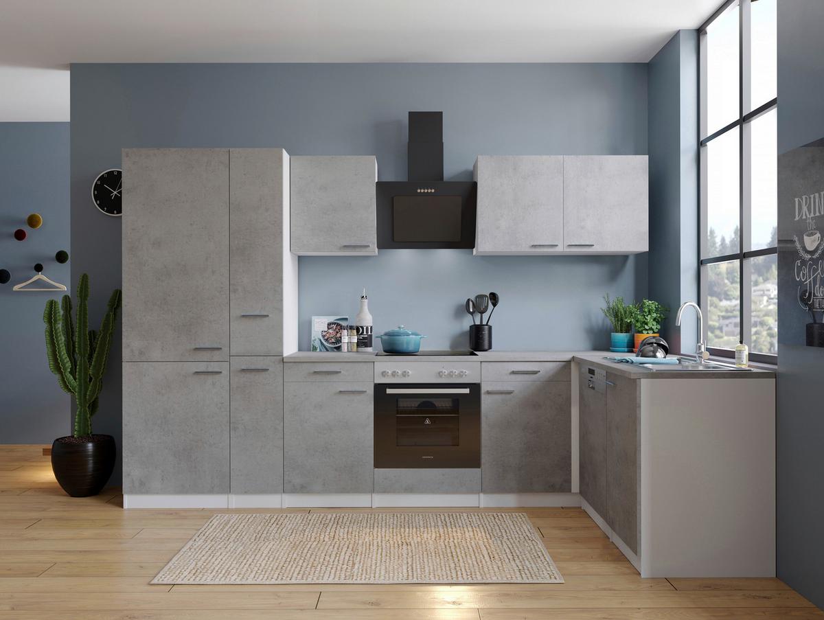 Eckküche Malia m. Geräten 310x172cm Grau/Weiß - Edelstahlfarben/Weiß, Basics, Holzwerkstoff/Metall (310/172cm) - Respekta